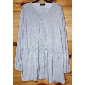 Jolie And Joy Top Woman Plus 3X Silver Metalic Elastic Waist Surplice V-Neck